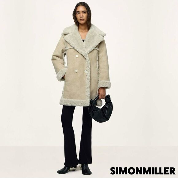 Simon Miller **NWT** Midi Jetz Faux-Fur Shearling Coat in Milk (Beige/Cream) - Picture 14 of 16